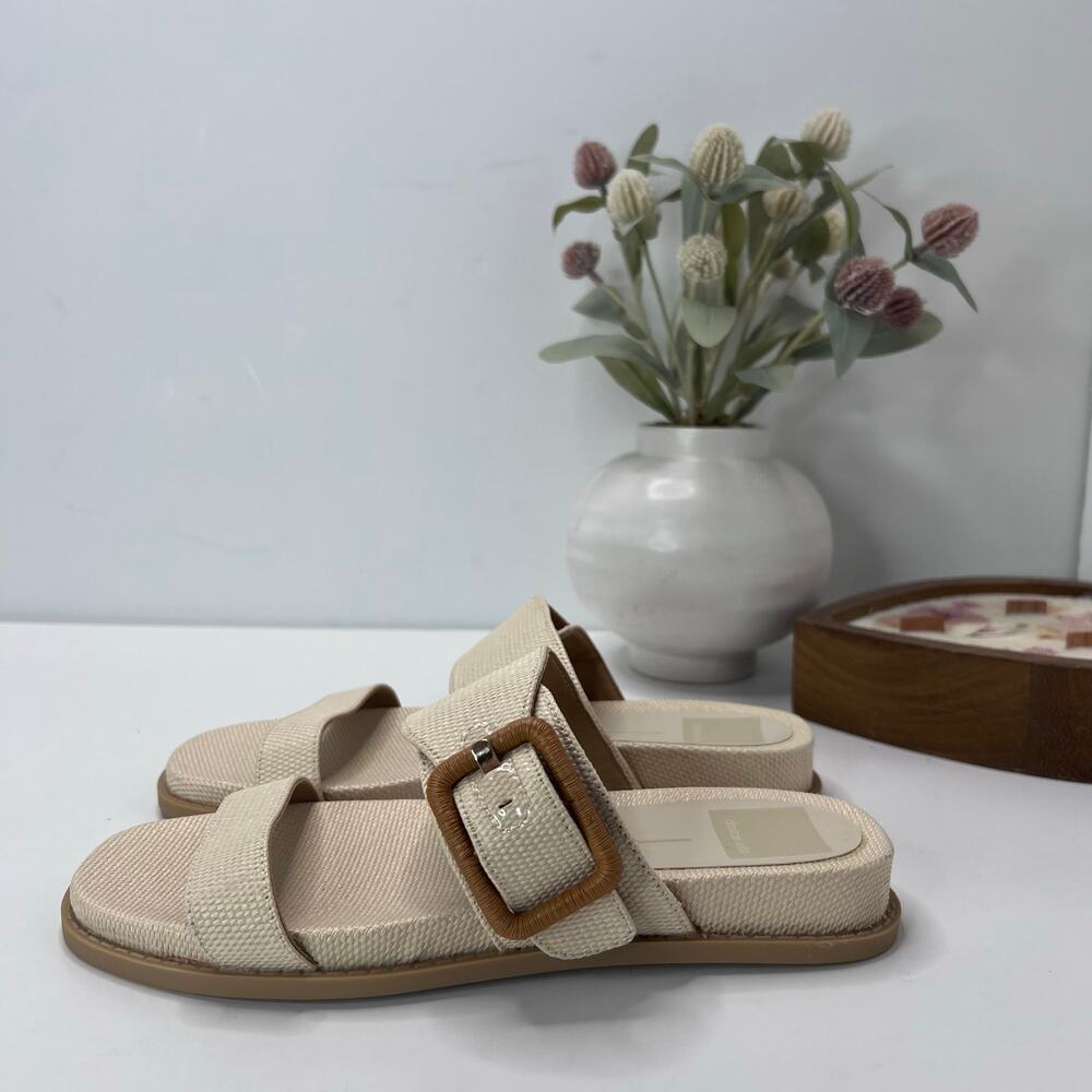 Dolce Vita Genzel Sandals Slides Slip On Woven Buckle Beige Women 6
